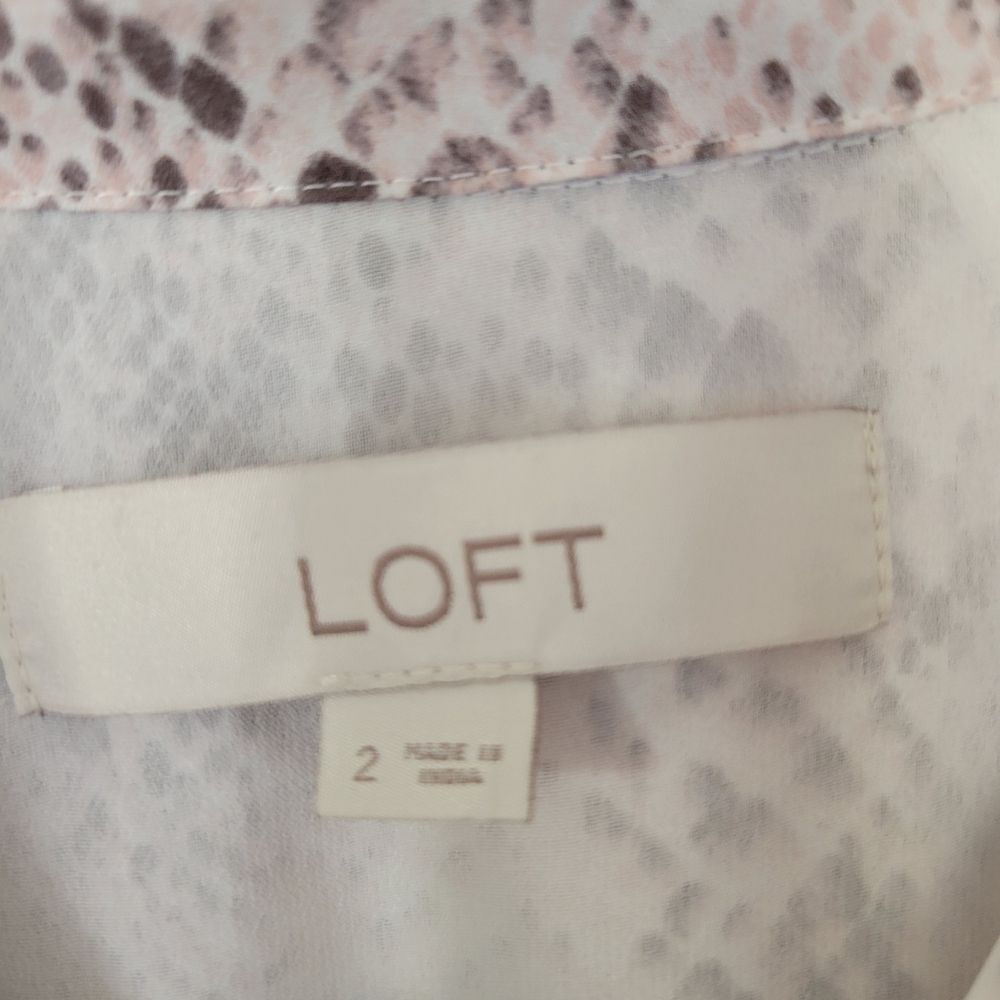 LOFT Snake Print Tie Waist Midi Lavender Beige Dress Size 2 - Picture 13 of 14